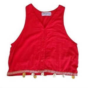 NEW HERO 100% Native American Women's Top Size Large Red Button Down‎